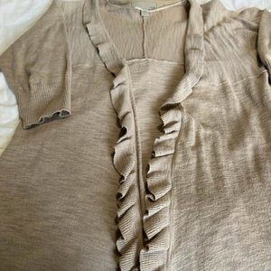 One A Tan Ruffled Cardigan Size Small